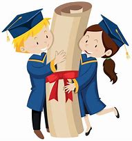 girl and boy in cap/gown holding graduation diploma